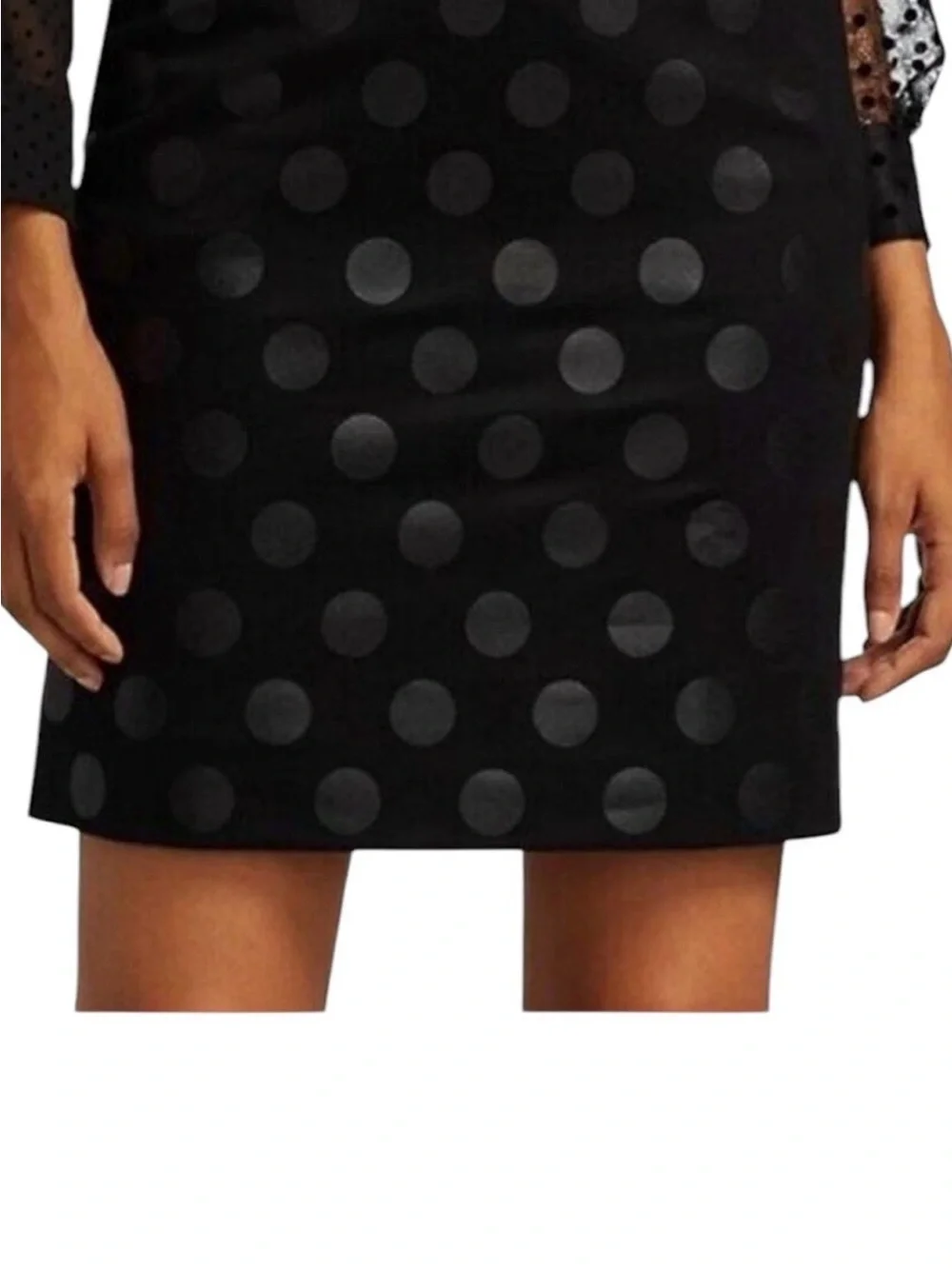 NWOT Akris Punto Black Lacquered Polka Dot Mini Skirt Sz 12
